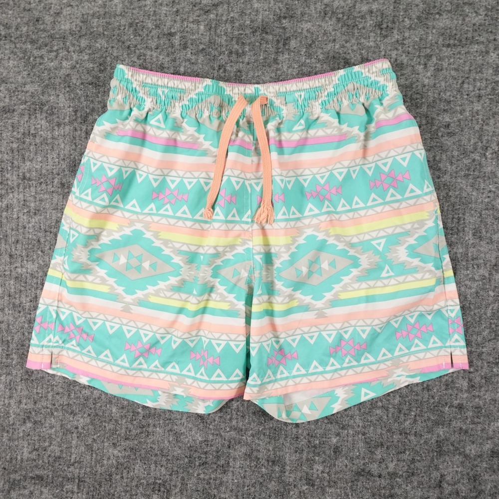 Chubbies The En Fuegos Swim Trunks Mens Small Green Orange Aztec Print Mesh Pool